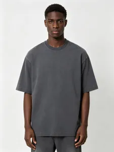 Heavy washed vintage short sleeve t-shirt, casual solid color top with premium texture.