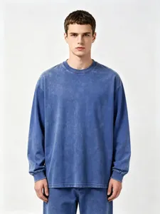 Heavyweight washed cotton long sleeve t-shirt detail showing fabric texture and loose fit style.