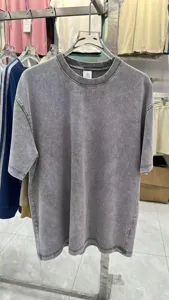 Vintage washed grey short sleeve t-shirt, casual loose drop shoulder solid color top.