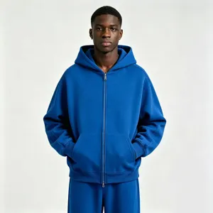 Men heavy zip up hoodie casual loose fleece jacket autumn winter streetwear outerwear.