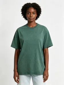 Vintage dark green washed oversized short sleeve t-shirt for women casual basic top.