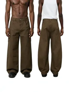 Men's Casual Hip Hop Vintage Loose Straight Multi Pocket Cargo Jeans Denim Pants