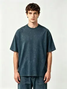 Men vintage acid wash short sleeve t-shirt casual loose fit dropped shoulder basic top.