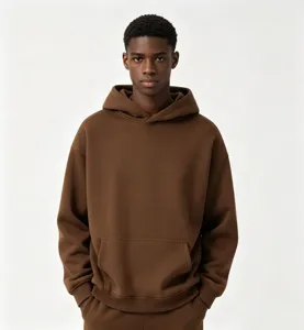 Sweat a capuche epais en polaire marron, pull decontracte ample pour homme automne hiver.