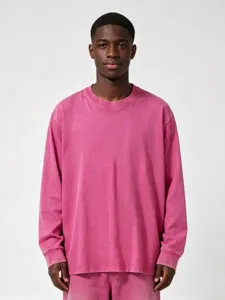 Heavyweight washed vintage long sleeve t-shirt, American loose cotton couple top for men.