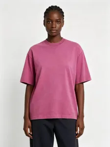 Vintage washed pink crewneck short sleeve t-shirt, heavy cotton casual oversized basic top.