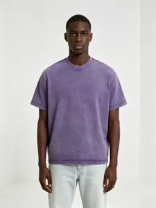 Detailed view of the vintage washed purple loose fit short sleeve t-shirt, casual daily wear style.