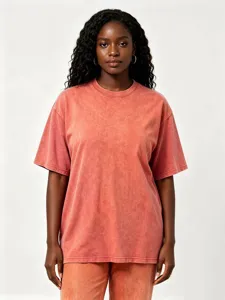 Vintage washed oversized short sleeve t-shirt, loose drop shoulder solid color casual top.