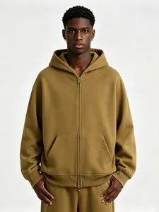 Men's Heavyweight Zip-Up Hoodie Casual Loose Fit Autumn Winter Fashion Streetwear Outerwear