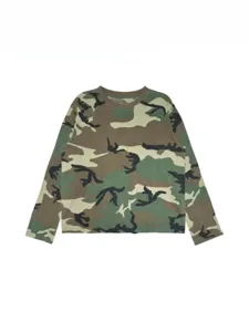 Mens long sleeve camouflage t-shirt casual loose cotton round neck top for daily wear