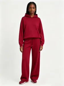 Conjunto de sudadera con capucha y pantalón de chándal liso, felpa gruesa de uso diario.