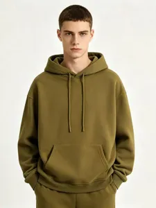 Heren olijfgroene zware hoodie met capuchon losse casual trui voor de herfst winter