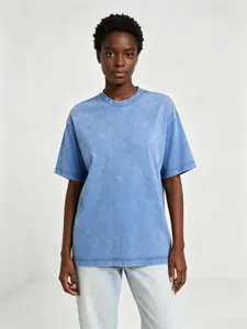 Men's Vintage Washed Heavyweight Cotton T-Shirt Casual Loose Fit Drop Shoulder Solid Color Short Sleeve Top