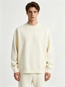 Men casual solid color crewneck sweatshirt detailed view, premium thick fabric, comfortable.