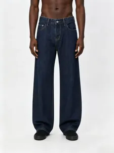 Men's Vintage Casual Loose Straight Leg Jeans American Streetwear Hip Hop Washed Denim Pants