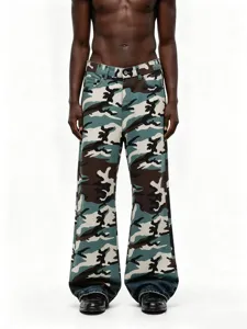 Men's camouflage print straight leg jeans casual streetwear hip hop style long denim pants