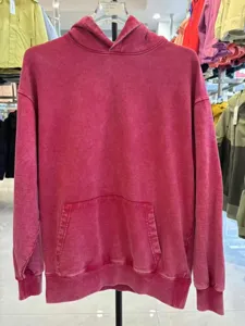 Sudadera con capucha pesada de felpa lavada vintage, jersey urbano casual con bolsillo canguro.