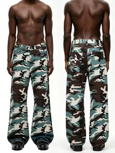 Men's Camouflage Print Straight Leg Jeans Casual Hip Hop Loose Fit High Waist Denim Pants Streetwear