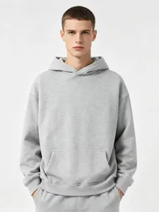 Sweat à capuche polaire 350g homme casual ample pull hiver chaud gris sweat top