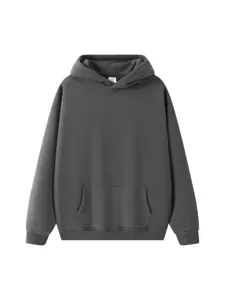 Sweat à capuche molletonné 350g pour homme gris foncé, pull ample et confortable avec poche.