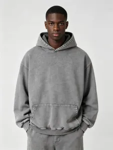 Sudadera con capucha lavado ácido pesado hombre, tejido felpa premium, pullover vintage.
