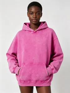 Sudadera con capucha pesada lavada vintage con bolsillo frontal, top casual cómodo.