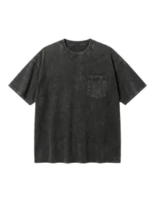 Vintage washed cotton pocket t-shirt, casual oversized short sleeve tee for men and women.