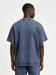 Men's Casual Cotton Blend Washed Denim T-Shirt And Sweatpants Loose Fit Short Sleeve Top And Bottom Fashion Streetwear