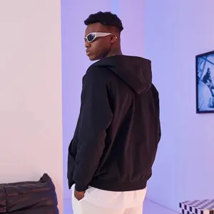 Men's Heavyweight Oversized Fleece Zip Up Hoodie Solid Color Casual Long Sleeve Hooded Sweatshirt With Pockets