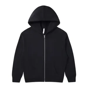 Classic black zip-up hoodie for men and women, heavy casual loose solid color design.