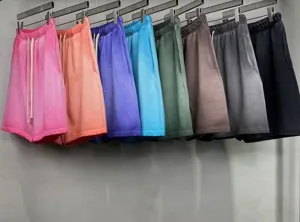 Shorts en molleton de coton délavé vintage avec cordon, streetwear d'été décontracté.
