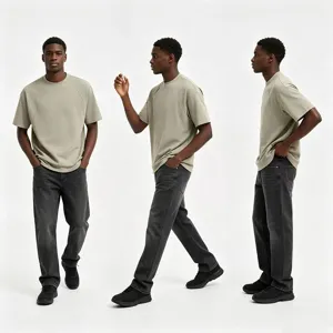 Detailed multi-angle view of men's casual short sleeve t-shirt with crew neck and raglan design.