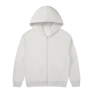 Detail view of the casual grey zip-up hoodie featuring a cozy hood and front pockets.