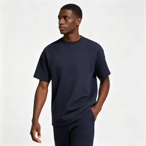 Summer cooling quick-dry short sleeve t-shirt for men, solid navy blue color, stylish fit.