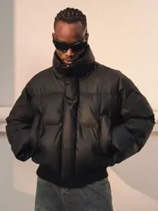 Chaqueta de invierno para hombre color sólido cuello alzado acolchada abrigo casual