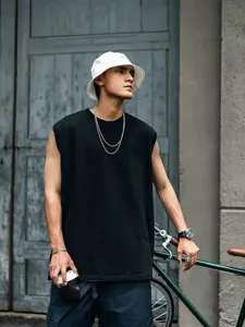 Heren zwart mouwloos tanktop losse hiphop vintage retro streetwear casual stijlen.