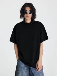 T-shirt homme uni manches courtes coupe amples style hip hop streetwear d'ete