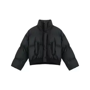 Invierno color solido negro chaqueta acolchada hombre suelto cuello alto grueso abrigo