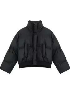 Chaqueta acolchada negra lisa para hombre invierno cálido cuello alzado abrigo