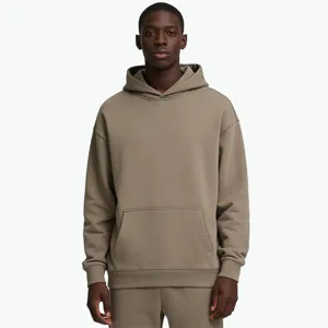 Heavyweight fleece hoodie and sweatpants set in khaki, perfect casual autumn and winter wear.