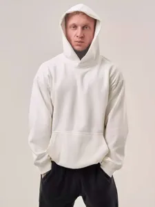 Men's Casual Heavyweight Cotton Fleece Hooded Sweatshirt Solid Color Loose Fit Long Sleeve Pullover Hoodie