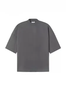 Dark gray heavy oversized mock neck t-shirt for men, trendy streetwear short sleeve top.