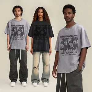 Oversized vintage washed graphic t-shirt for men and women, streetwear hip hop style top.