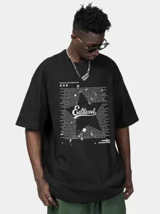 Mens black oversized streetwear t-shirt with graphic print dropped shoulder hip hop top