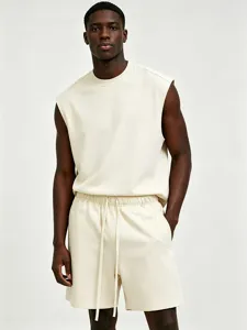Men's Casual Cotton Tank Top And Shorts Activewear Set Loose Sleeveless Crew Neck Workout Gym Sports Summer Outfit
