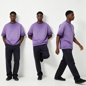 Men's purple gradient acid wash short sleeve t-shirt casual streetwear cotton top fashion