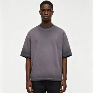 Men's oversized washed short sleeve cotton t-shirt casual streetwear summer top detail view.