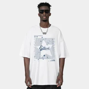Men's Casual Hip Hop Drop Shoulder T Shirt Cotton Loose Short Sleeve Crew Neck Letter Print Graphic Tee Top