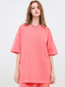 American heavy washed distressed short sleeve t-shirt vintage drop shoulder basic top for women