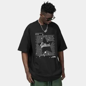 Men's oversized drop shoulder black t-shirt with front graphic print hip hop streetwear